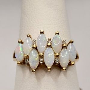 Vintage Opal/ diamond cluster ring